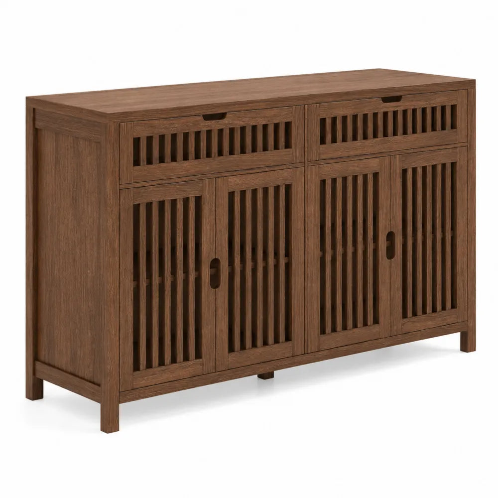 Buffet en bois de chêne avec portes à lattes 160x45x90 cm