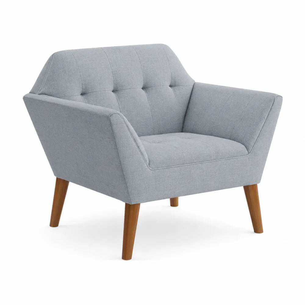 Fauteuil en tissu gris avec pieds en bois