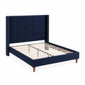 Lit double en tissu bleu avec tête de lit capitonnée