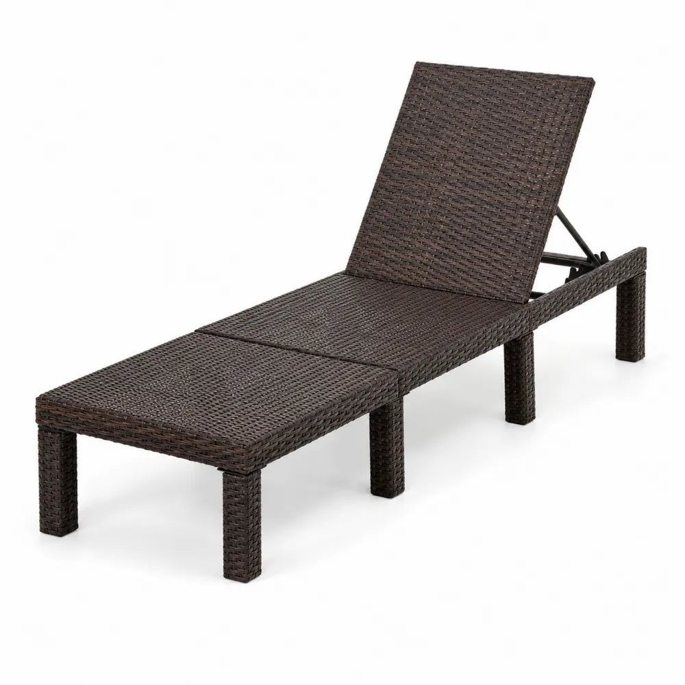 Chaise longue en résine tressée marron et acier