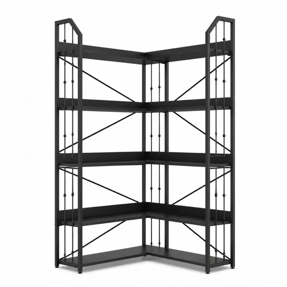 Étagère d'angle en métal noir à 4 niveaux