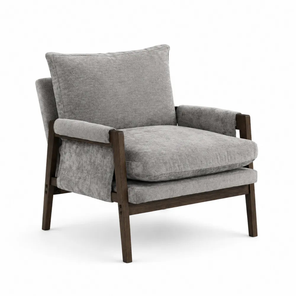 Fauteuil en Bois et Tissu Gris