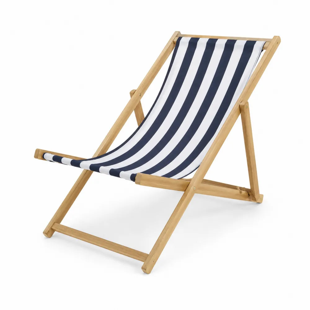 Chaise Longue Extérieure Bois Rayures Bleu/Blanc Polyester 100kg