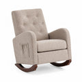 Fauteuil à bascule en bois et tissu en lin beige