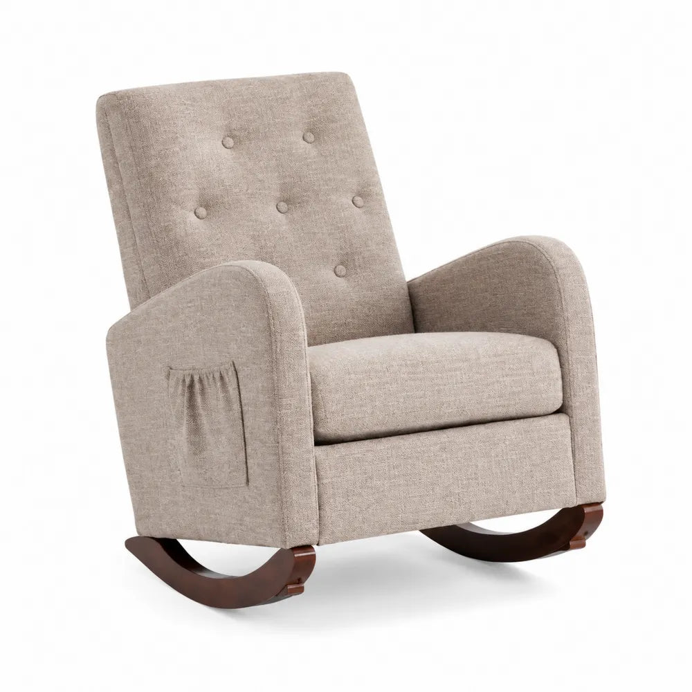 Fauteuil à bascule en bois et tissu en lin beige