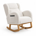 Fauteuil à bascule en tissu peluche blanc et bois de chêne