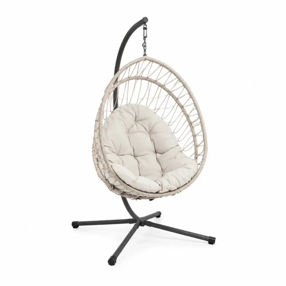 Fauteuil suspendu en rotin avec support en métal Beige