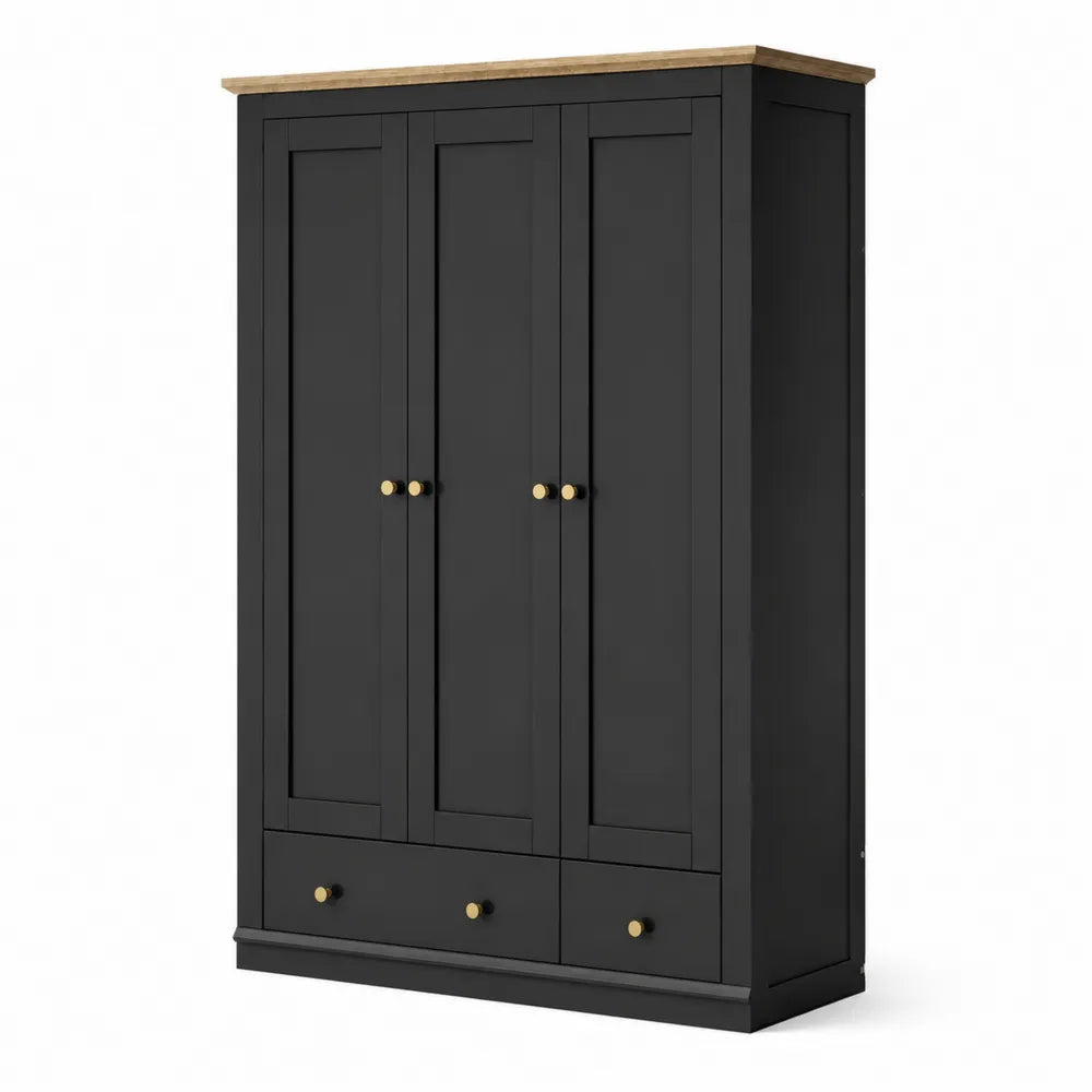Armoire Noire avec Tiroirs et Poignées Dorées
