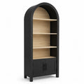 Bibliothèque arquée en bois avec étagères et portes