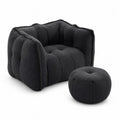 Fauteuil et Pouf en Tissu Bouclette Noir