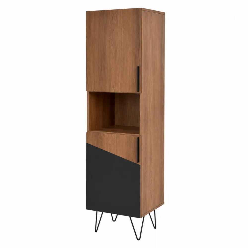 Bibliothèque haute en bois et métal noir avec pieds en épingle 180x60x40 cm
