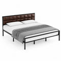 Lit double en métal avec tête de lit rembourrée en cuir PU Marron 200x160 cm