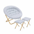 Fauteuil Papasan pliable avec repose-pieds en métal et tissu gris