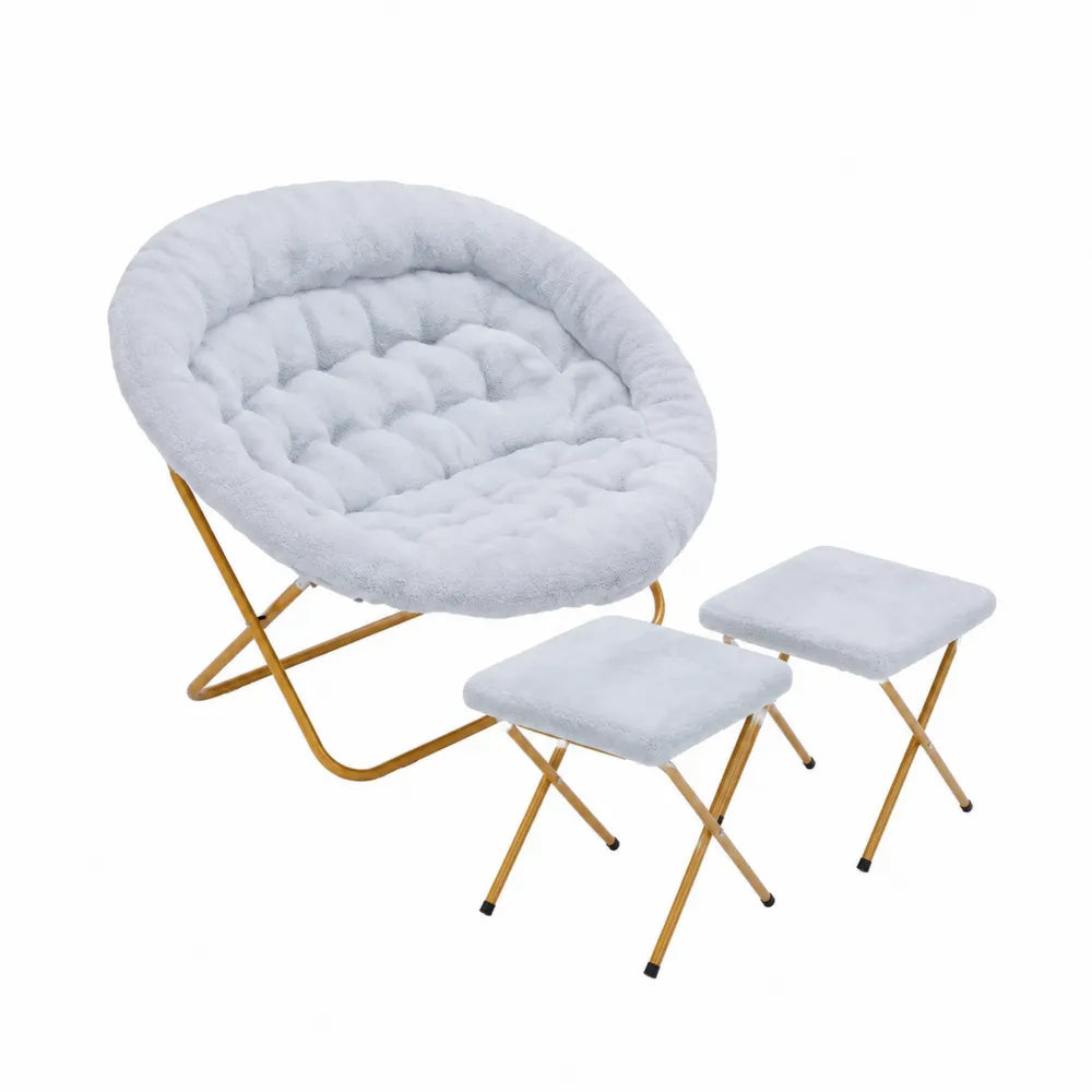 Fauteuil Papasan pliable avec repose-pieds en métal et tissu gris