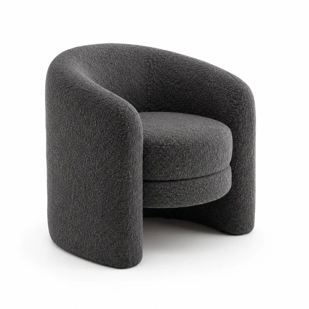 Fauteuil rond en tissu bouclé avec accoudoirs 75x75x70 cm