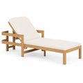 Chaise Longue Extérieure en Bois avec Coussin Crème