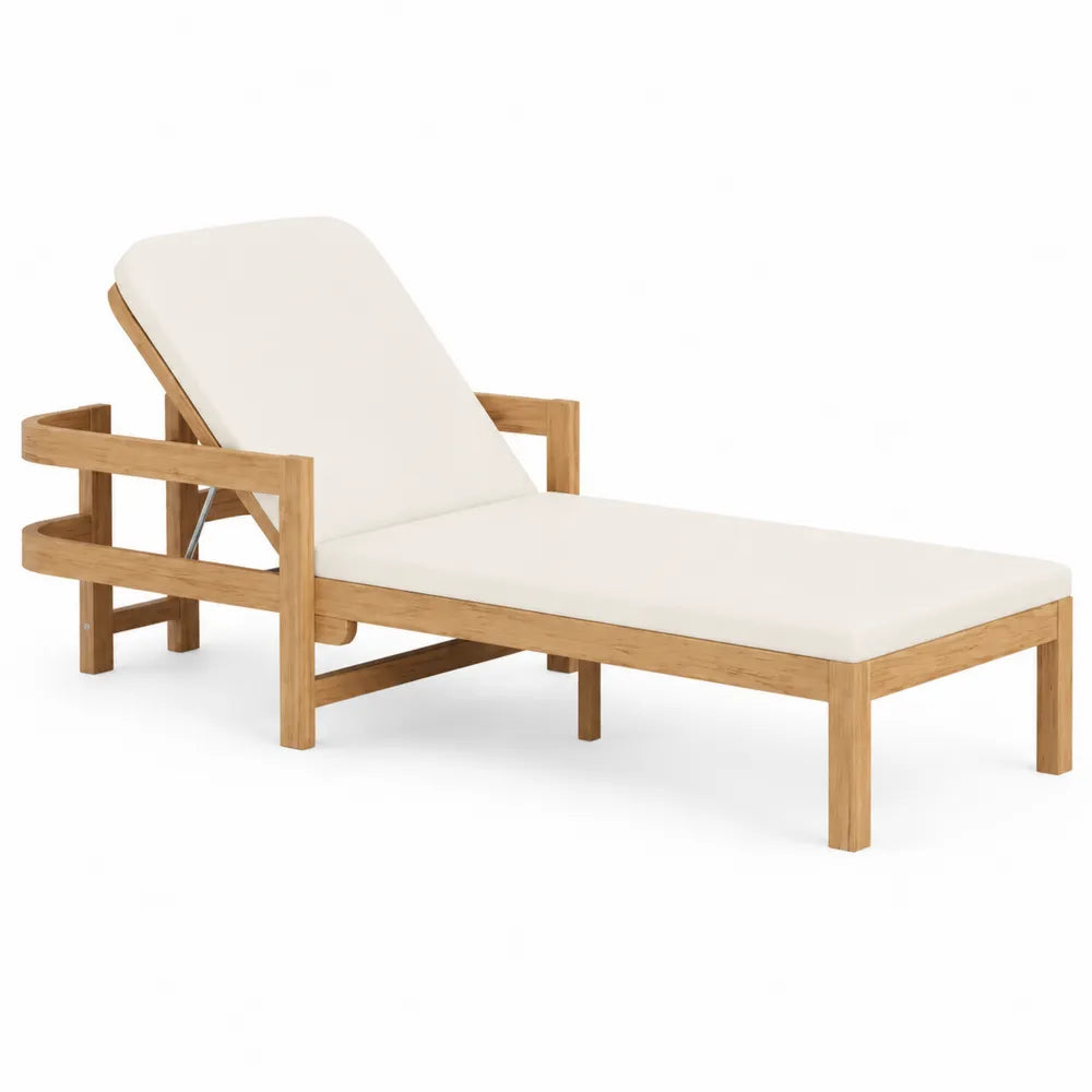 Chaise Longue Extérieure en Bois avec Coussin Crème