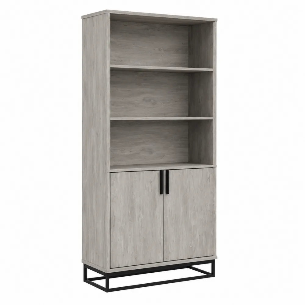 Étagère en Bois MDF avec Portes et Cadre en Métal Noir